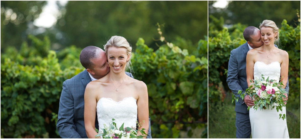 Bride and groom in vineyards at Mandoon Estate