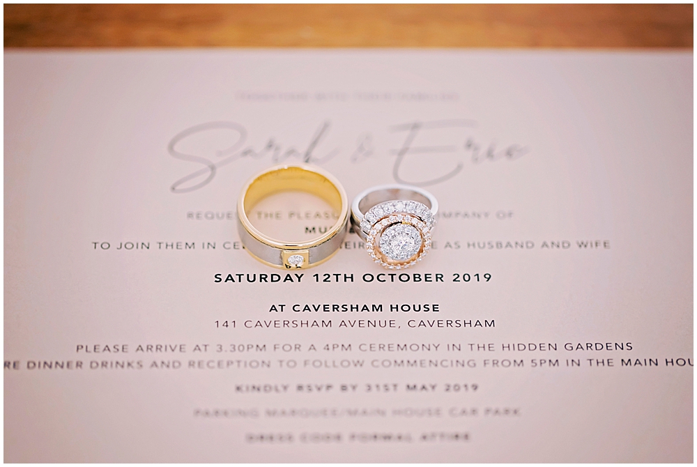 Wedding rings on wedding invitations